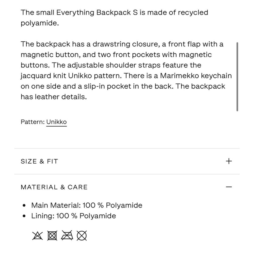 Marimekko Everything back pack size small in Pitaschio - Picture 6 of 15